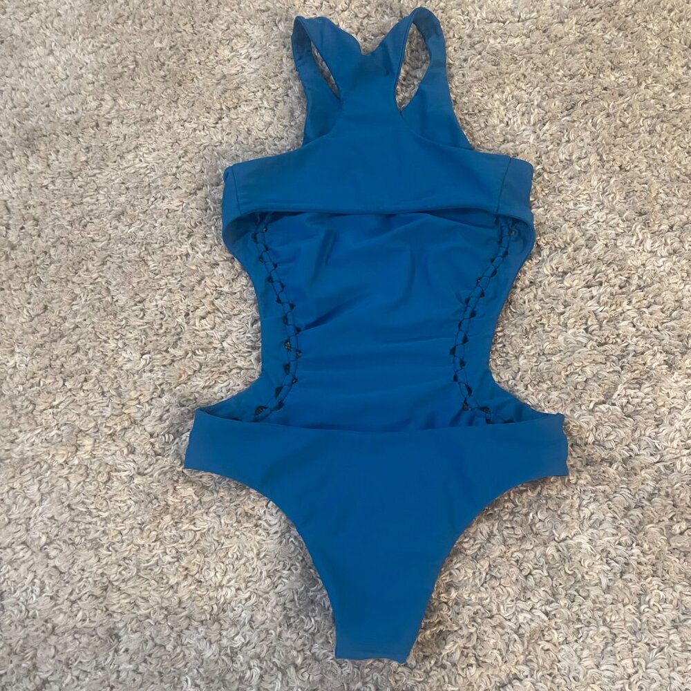 MIKOH Mahina Royal Blue Designer Cutout One Piece Swimsuit Size L - Picture 9 of 10